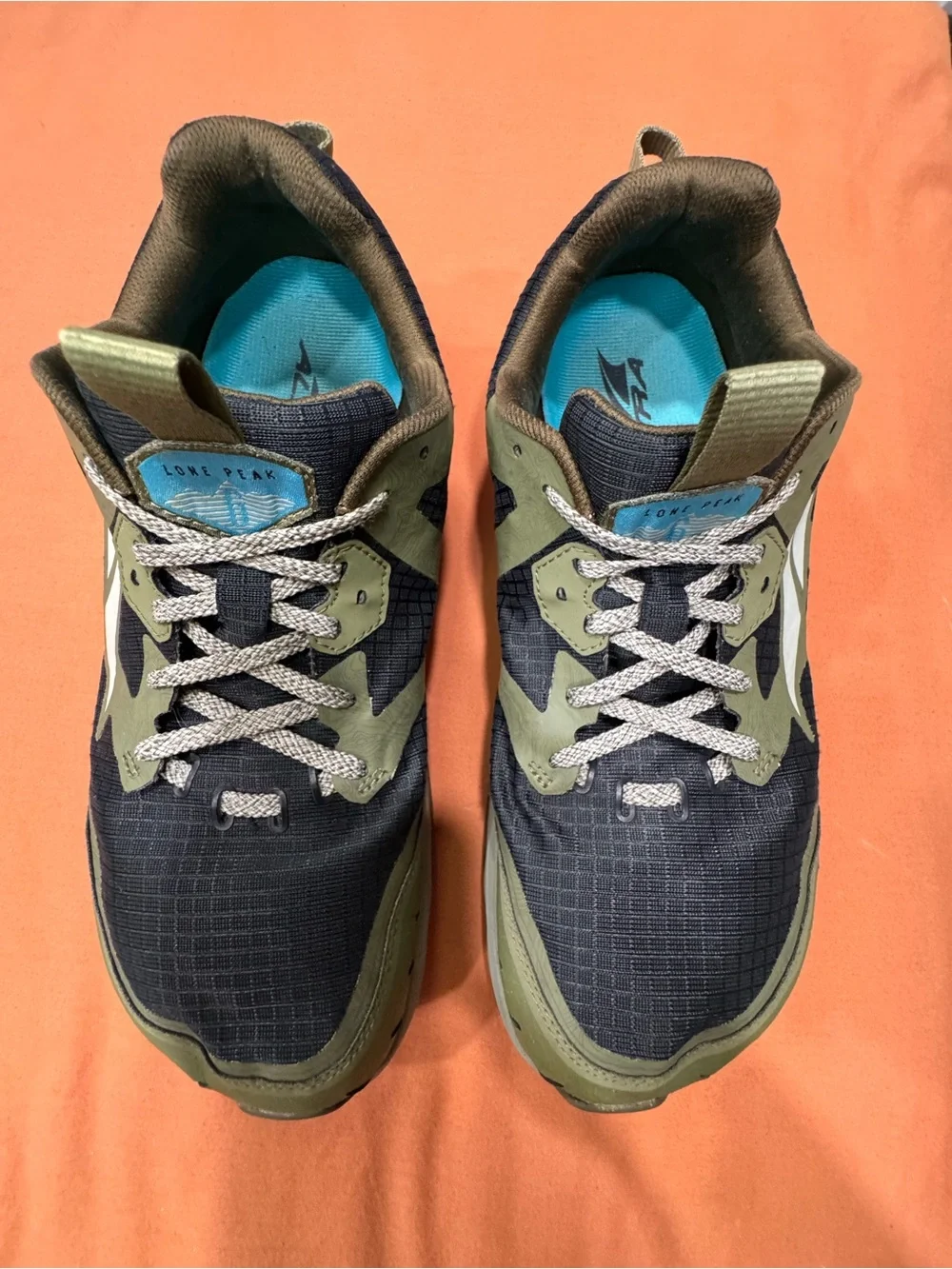 Altra Lone Peak Trail Shoes in Navy Blue and Olive Green